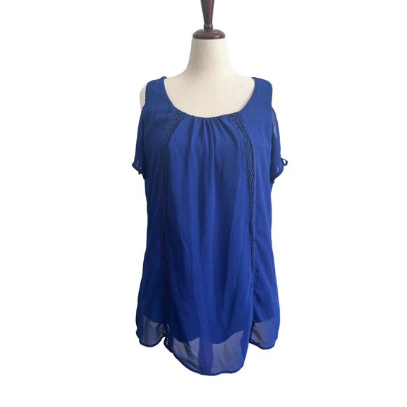 Sequin Hearts Sheer Cut Out Shoulder Tunic Blouse Large - Picture 1 of 8